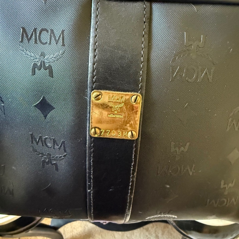 MCM Monogrammed Visetos Black Leather Camera Shoulder Bag Gold‎ Tone Hardware - Picture 6 of 14